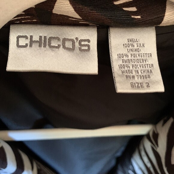 Chico's Womens Size Large Multicolor Leaf Print Silk Button Blazer Jacket - Picture 4 of 4